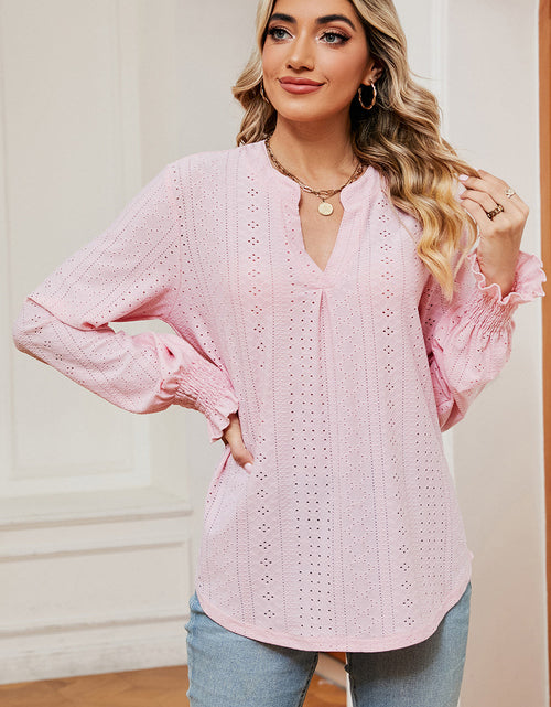 Load image into Gallery viewer, Eyelet Notched Long Sleeve T-Shirt
