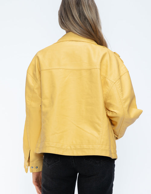 Load image into Gallery viewer, How Dare U Drawstring Hem PU Leather Zip Up Jacket
