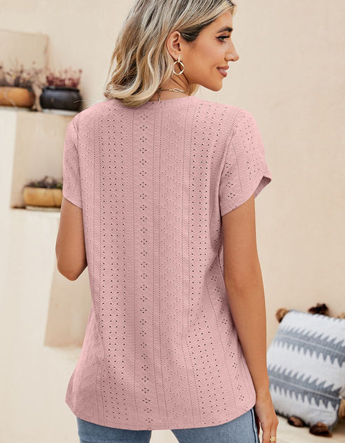 Load image into Gallery viewer, Eyelet Petal Sleeve V-Neck Knit Top
