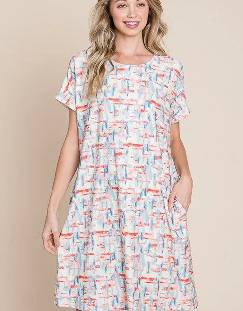 Load image into Gallery viewer, BOMBOM Printed Round Neck Short Sleeve Tee Dress

