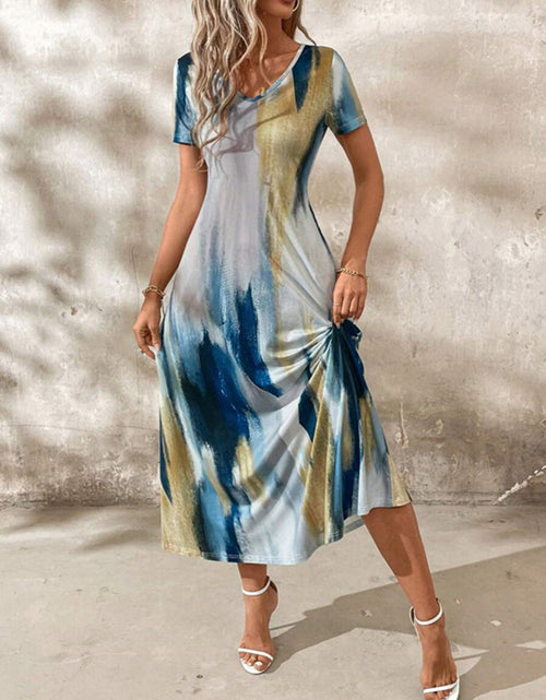 Load image into Gallery viewer, Tie-Dye V-Neck Short Sleeve Midi Tee Dress
