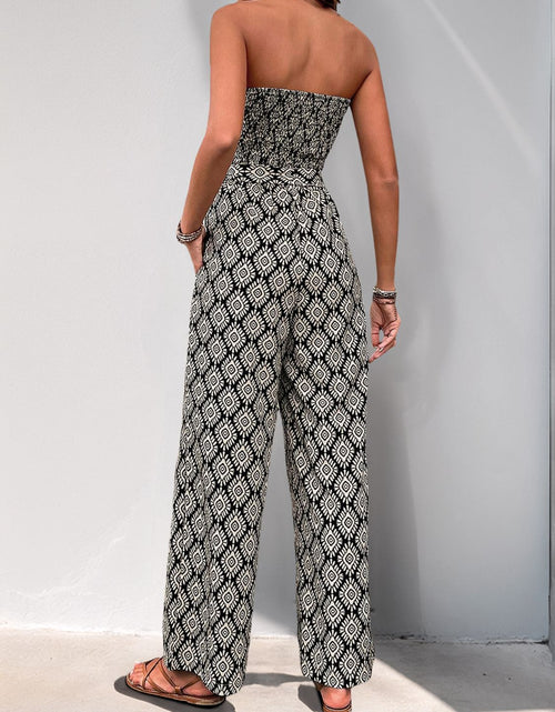 Load image into Gallery viewer, Perfee Printed Smocked Sleeveless Jumpsuit
