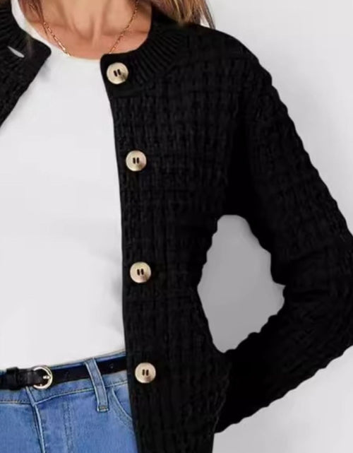 Load image into Gallery viewer, Button Up Round Neck Long Sleeve Cardigan
