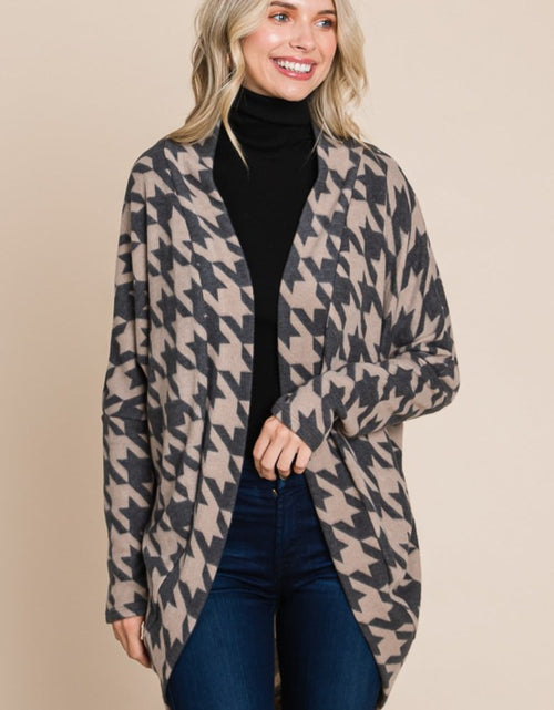 Load image into Gallery viewer, BOMBOM Houndstooth Open Front Cocoon Knit Cardigan
