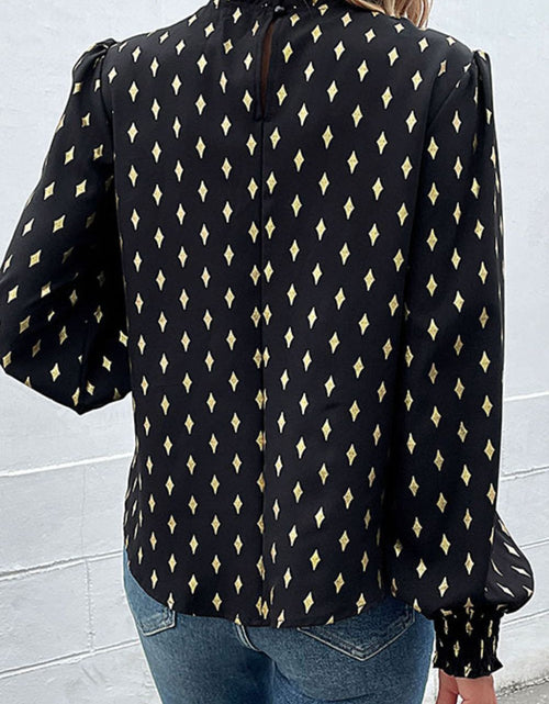 Load image into Gallery viewer, Perfee Geometric Print Frill Neck Lantern Sleeve Blouse
