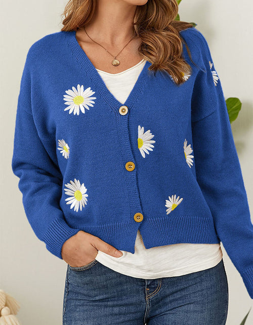 Load image into Gallery viewer, Flower Button Front Dropped Shoulder Cardigan
