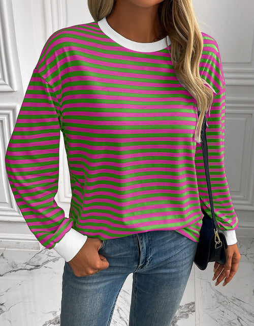 Load image into Gallery viewer, Ivy Lane Striped Round Neck Long Sleeve Sweatshirt
