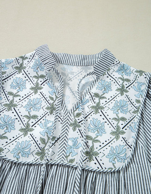 Load image into Gallery viewer, Tied Floral Printed Striped Long Sleeve Dress

