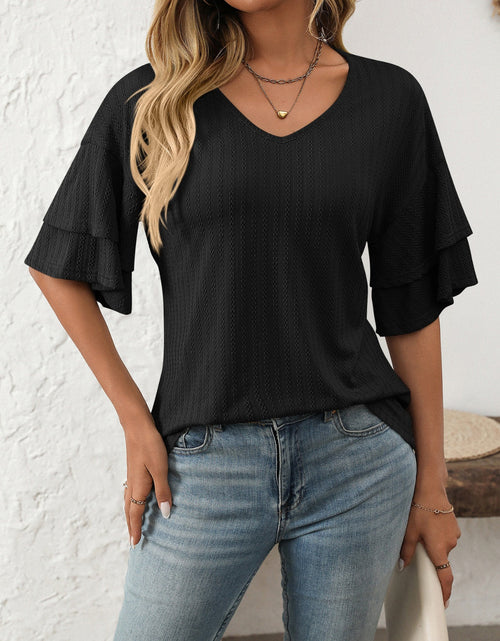 Load image into Gallery viewer, Mandy V-Neck Ruffle Half Sleeve Top

