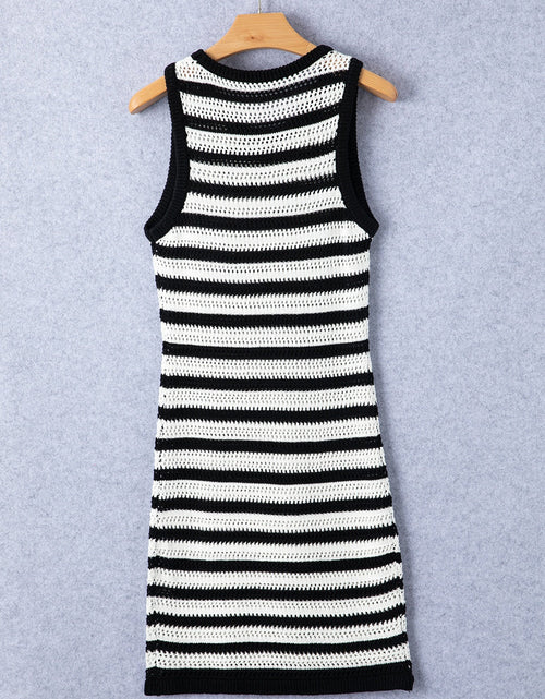 Load image into Gallery viewer, Openwork Striped Wide Strap Knit Dress
