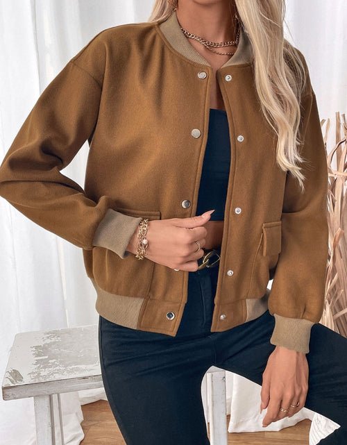 Load image into Gallery viewer, Perfee Baseball Collar Snap Down Long Sleeve Jacket
