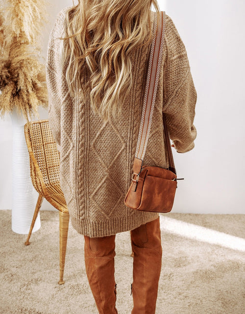 Load image into Gallery viewer, Cable-Knit Round Neck Sweater Dress
