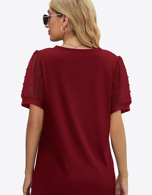 Load image into Gallery viewer, Swiss Dot Puff Sleeve V-Neck Tee
