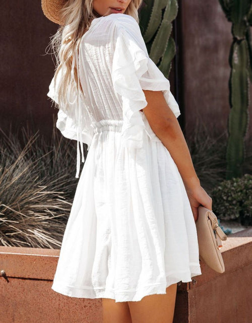 Load image into Gallery viewer, Drawstring Ruffled Half Sleeve Mini Dress
