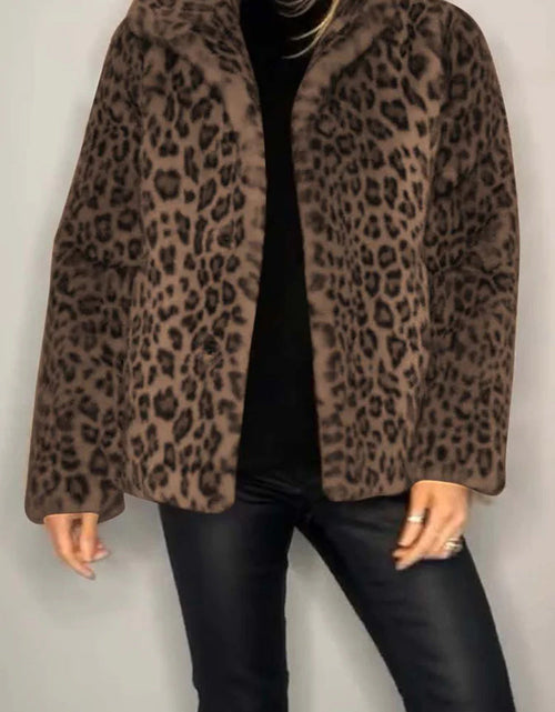 Load image into Gallery viewer, Full Size Leopard Furry Collared Neck Long Sleeve Coat
