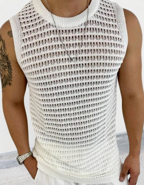 Load image into Gallery viewer, Men's Round Neck Hollow Out Sleeveless Knit Top
