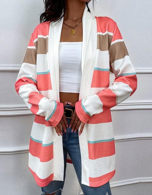 Load image into Gallery viewer, Shiny Striped Open Front Longline Cardigan
