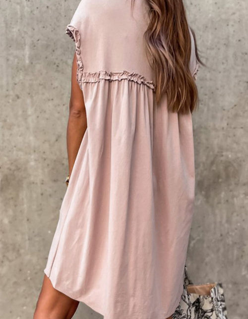 Load image into Gallery viewer, Frilled Trim Crew Neck Cap Sleeve Loose Fit Mini Dress
