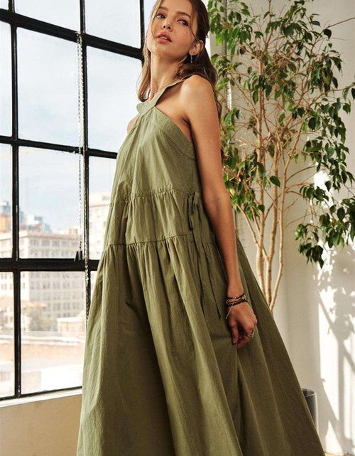 Load image into Gallery viewer, ADORA Crisscross Wide Strap Drawstring Detail Midi Dress
