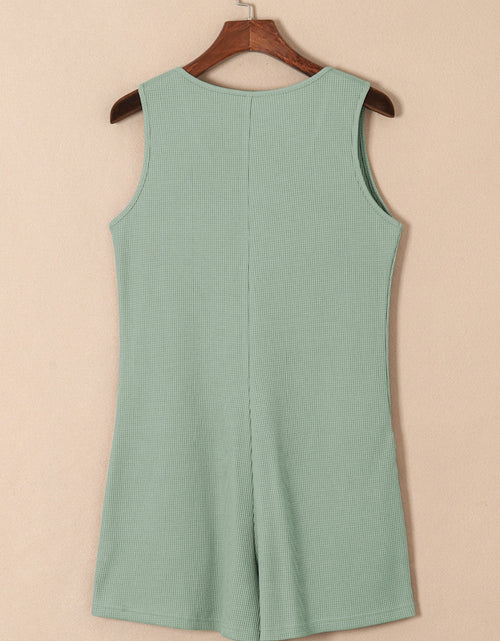 Load image into Gallery viewer, Waffle-Knit Half Button Sleeveless Romper with Pockets
