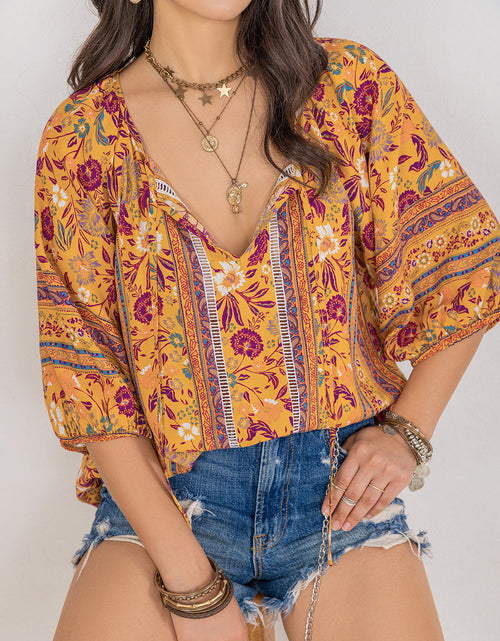 Load image into Gallery viewer, Printed Tie Neck Blouse
