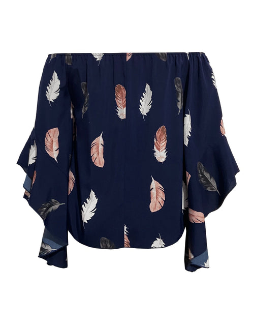 Load image into Gallery viewer, Feather Print Smocked Off-Shoulder Blouse
