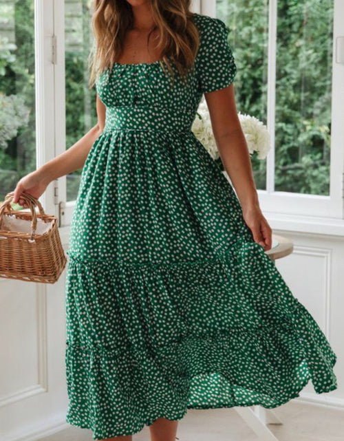 Load image into Gallery viewer, Printed Square Neck Short Sleeve Midi Dress
