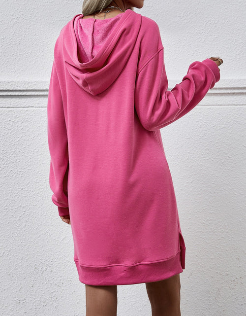 Load image into Gallery viewer, Slit Long Sleeve Hooded Dress with Pocket
