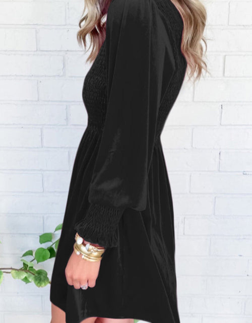Load image into Gallery viewer, Smocked Round Neck Long Sleeve Dress
