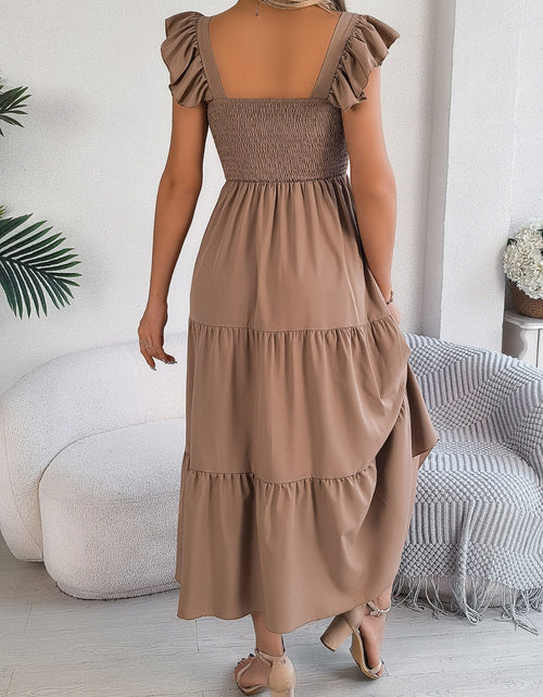 Load image into Gallery viewer, Smocked Square Neck Cap Sleeve Midi Dress

