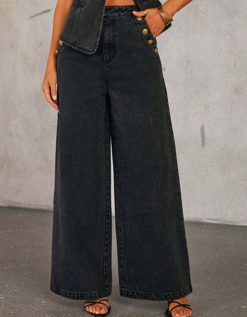 Load image into Gallery viewer, Button Decor High Rise Wide Leg Jeans
