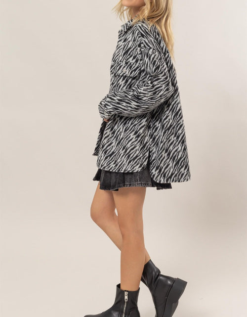 Load image into Gallery viewer, HYFVE Zebra Print Snap Down Long Sleeve Shacket
