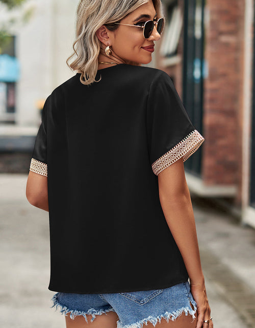 Load image into Gallery viewer, Openwork V-Neck Short Sleeve T-Shirt
