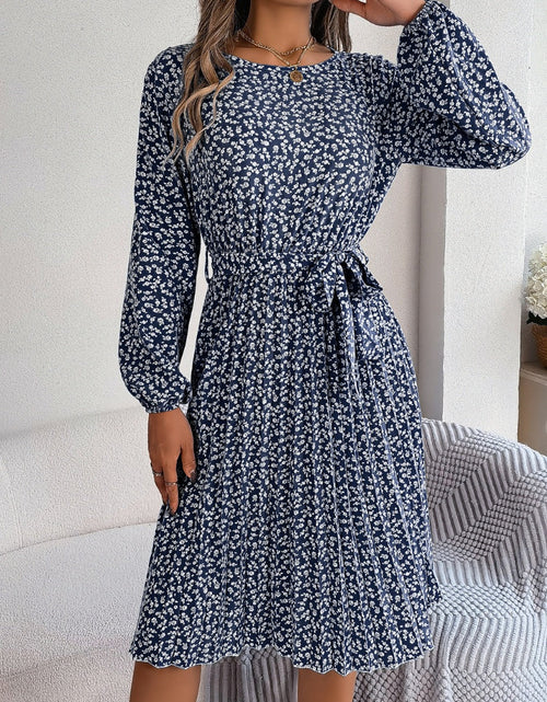 Load image into Gallery viewer, Ditsy Floral Tie Waist Pleated Dress
