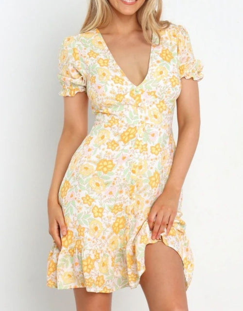 Load image into Gallery viewer, Ruffled Hem Printed Short Sleeve Mini Dress
