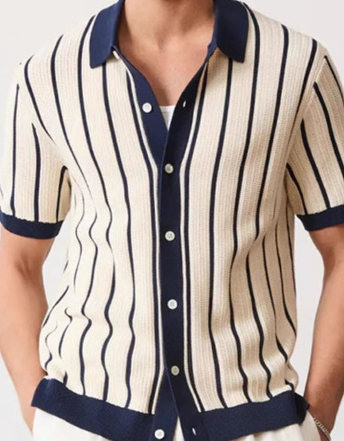 Load image into Gallery viewer, Men's Plus Size Striped Button Down Short Sleeve Shirt
