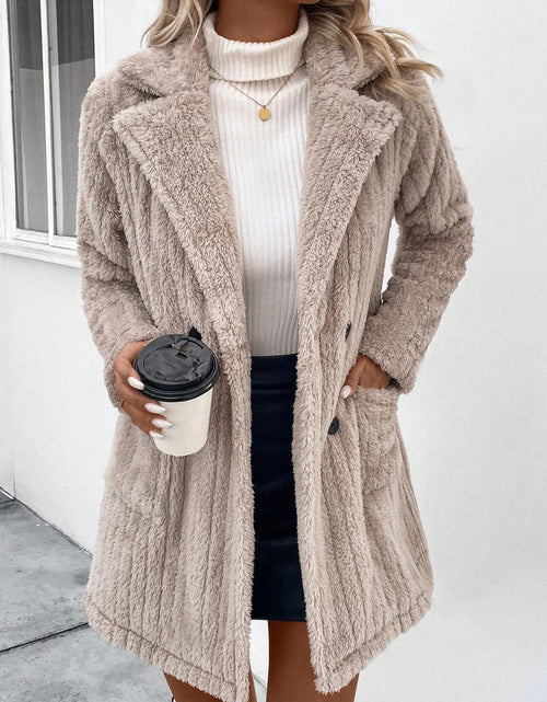 Load image into Gallery viewer, Fuzzy Button Up Long Sleeve Coat with Pockets
