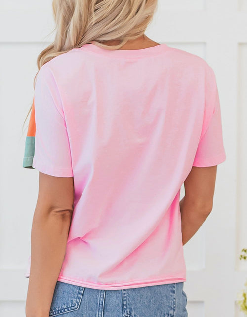 Load image into Gallery viewer, Color Block Round Neck Short Sleeve T Shirt
