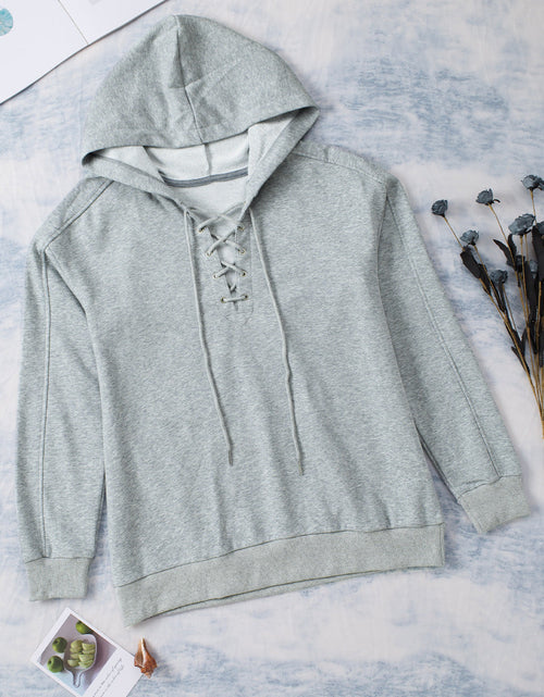 Load image into Gallery viewer, Lace-Up Dropped Shoulder Hoodie
