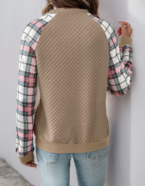 Load image into Gallery viewer, Perfee Plaid Half Zip Long Sleeve Texture Sweatshirt
