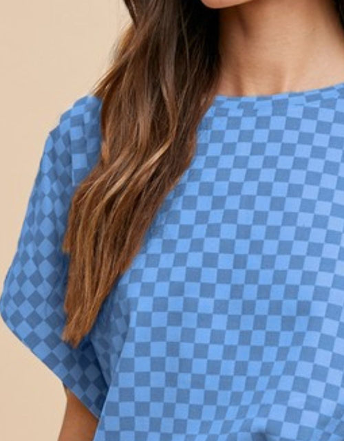 Load image into Gallery viewer, Annie Wear Checkered Round Neck Short Sleeve T-Shirt
