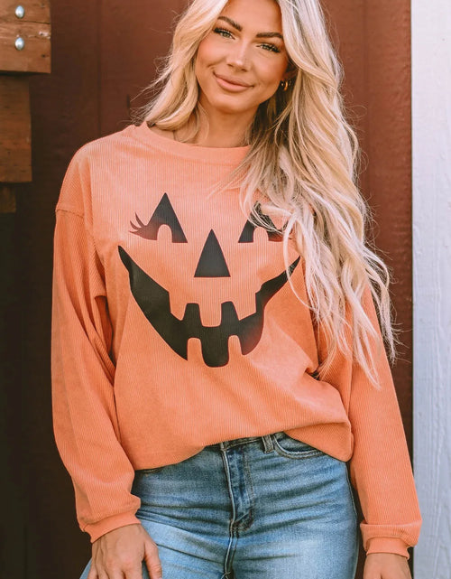 Load image into Gallery viewer, Round Neck Dropped Shoulder Jack-O'-Lantern Graphic Sweatshirt
