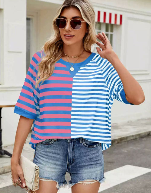 Load image into Gallery viewer, Striped Round Neck Half Sleeve T-Shirt
