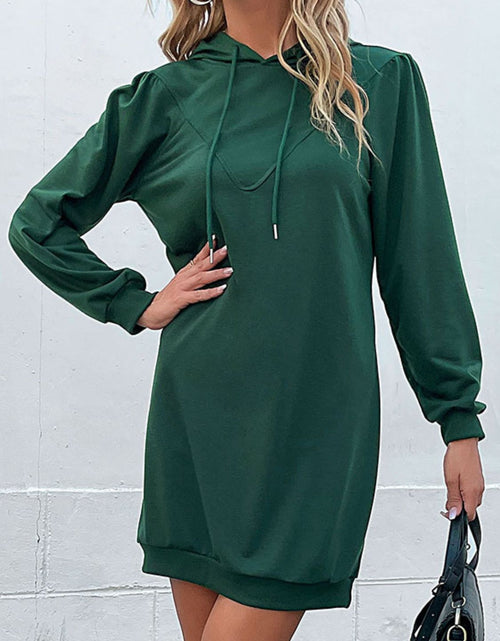 Load image into Gallery viewer, Perfee Drawstring Puff Sleeve Hooded Dress
