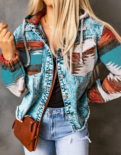 Load image into Gallery viewer, Drawstring Hooded Pocketed Denim Jacket
