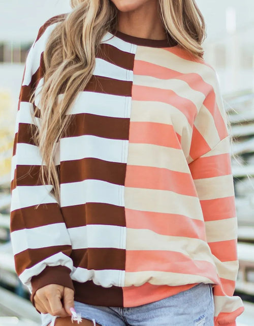 Load image into Gallery viewer, Striped Round Neck Long Sleeve Sweatshirt
