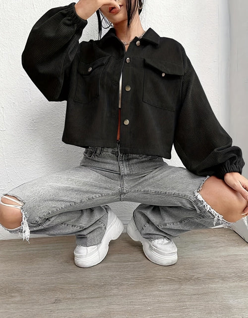 Load image into Gallery viewer, Collared Neck Dropped Shoulder Jacket

