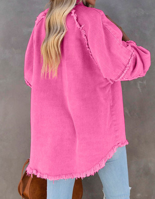 Load image into Gallery viewer, Button Down Raw Hem Denim Jacket
