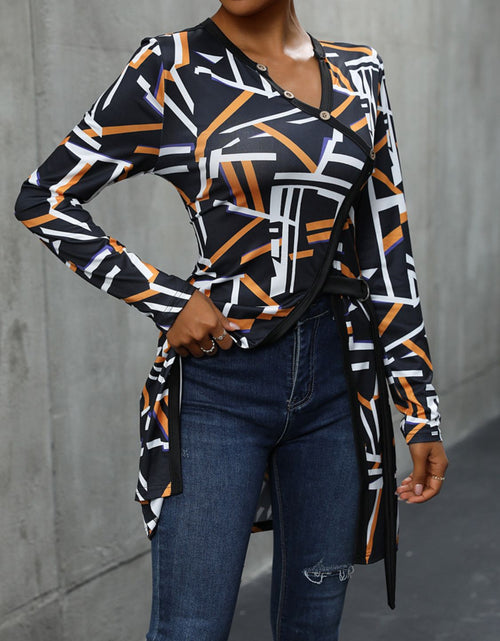 Load image into Gallery viewer, Perfee Geometric Surplice Long Sleeve T-Shirt
