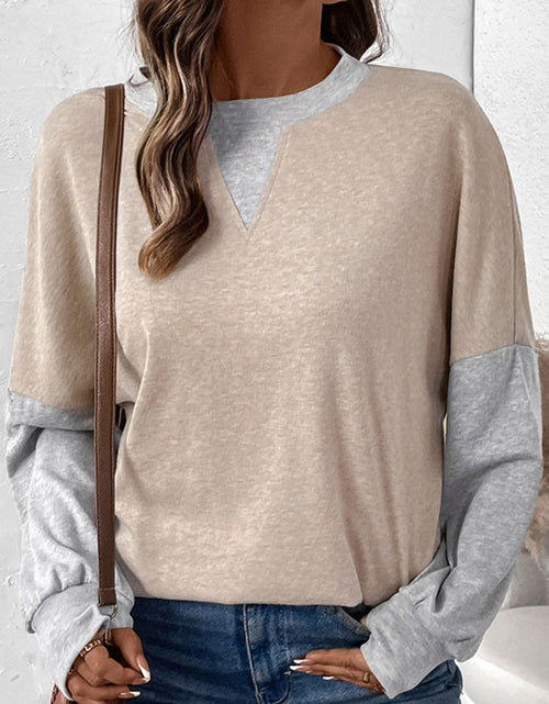 Load image into Gallery viewer, Perfee Contrast Round Neck Long Sleeve T-Shirt
